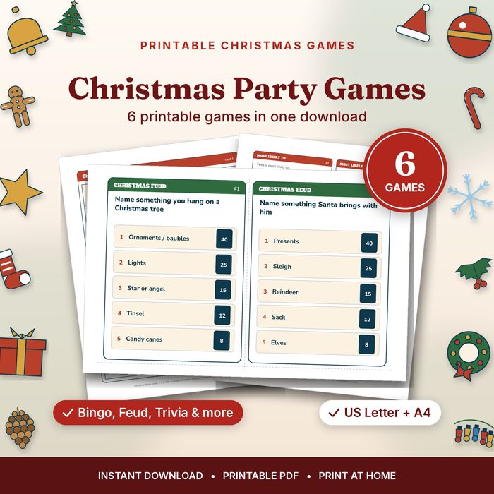 Christmas Party Games Bundle — 6 Printable Games