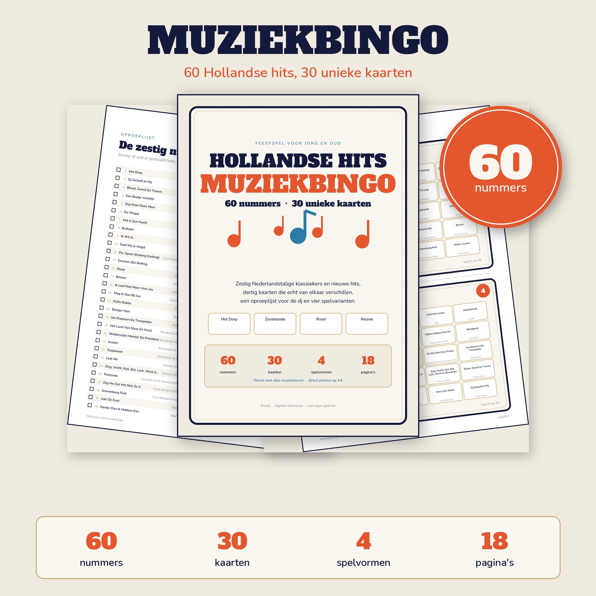 Hollandse Hits Muziekbingo — 60 Nederlandse Nummers