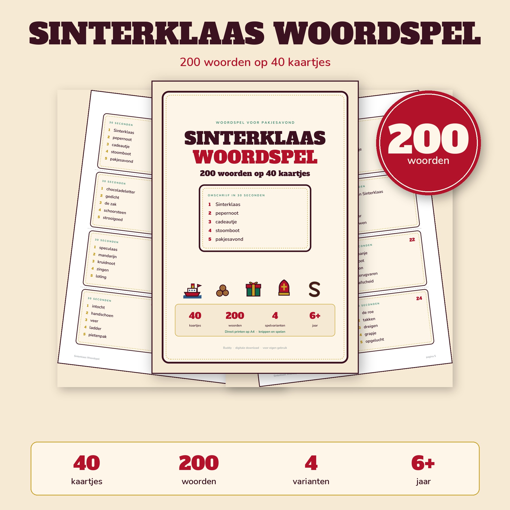Sinterklaas Woordspel — 200 Woorden, 30 Seconds-stijl