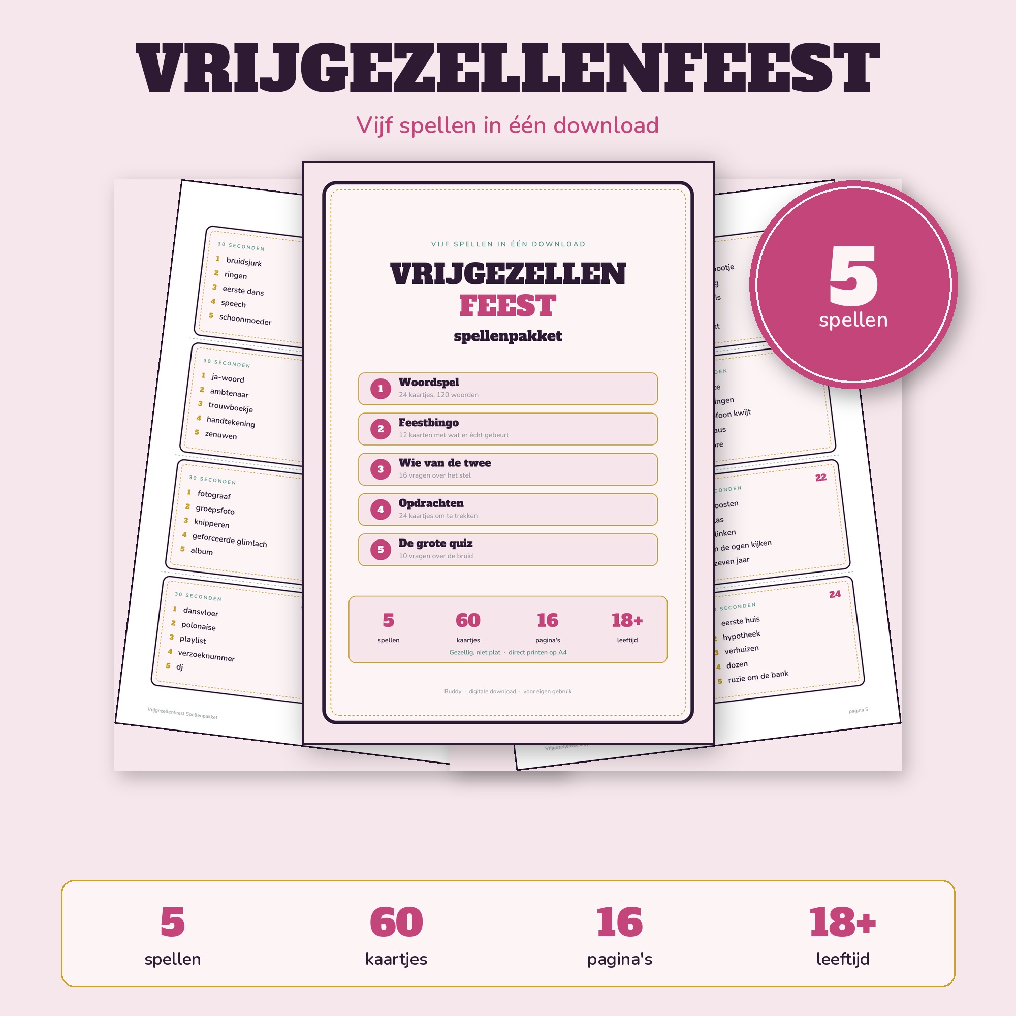 Vrijgezellenfeest Spellenpakket — 5 Printbare Spellen